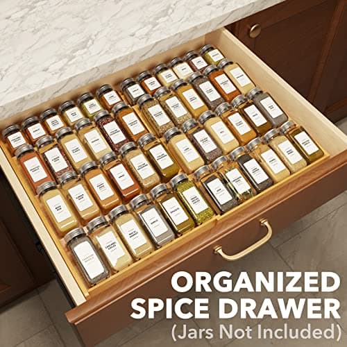 SpaceAid Bamboo Spice Drawer Organizer, (Need 3" Deep Drawer) Expandable 4 Tier Spices Rack for Cabinet, Kitchen Seasoning Storage Insert (Jars Not Included, From 12" to 23" Wide) view 3