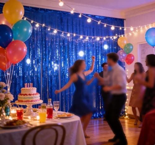 Blue Laser Tinsel Glitter Foil Fringe Curtain Birthday Party Streamers Backdrop Decorations Photo Booth Theme Bachelorette Graduation Decor view 4