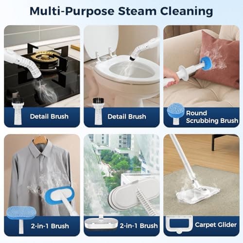 Steam Mop 13-in-1Detachable Handheld Steam Cleaner for Home, White | 380ml Removable Filtering Water Tank, Straps, 2 Levels of Steam, Display Screen Steamer for for Hardwood,Cloths and Carpet view 3