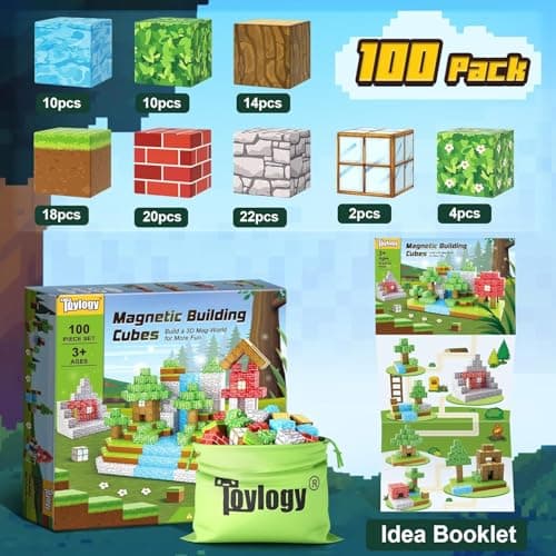 100PCS Large Magnetic Blocks 1 inch Magnets Building Craft, STEM Sensory Toys for Boys Girls 3+, STEM Educational Construction Toys for Kids 3-5 5-7 6-8, Classroom Learning Building Mine Magnet World view 4