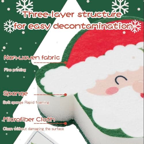 Cartoon Christmas Kitchen Sponges Reusable, Dish Sponge for Washing Dishes,Heavy Duty Scrub Sponge,Double-Side Design, Durable & Long-Lasting with Hign Density Sponge,4pack (Christmas sponges) view 6