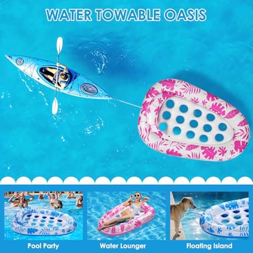 VIWUHUG 2 Pack Giant Inflatable Pool Float Pool Floats Adult Mat with Headrest & Cup Holder Lake Float Raft Water Lounger Multi-Use Swimming Pool Floats for Party Summertime Beach Outdoor view 6
