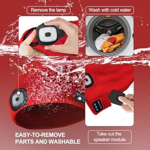 SYMNTEM Gifts for Men, Rechargeable Bluetooth Music Unisex Beanie Hat with Light, Valentines Day Gifts for Him, Birthday Gifts for Men, Women, Red view 4