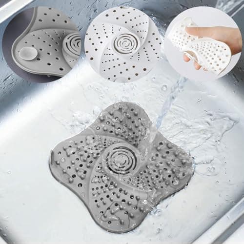 2 Pack Drains Hair Catcher, Silicone Bath Drainer Protector, Sink Drain Strainer with Suction Cup, Hair Stopper Drain for Shower Bathroom Tub Kitchen Drains Shower Drain Cover (Grey + White) view 4