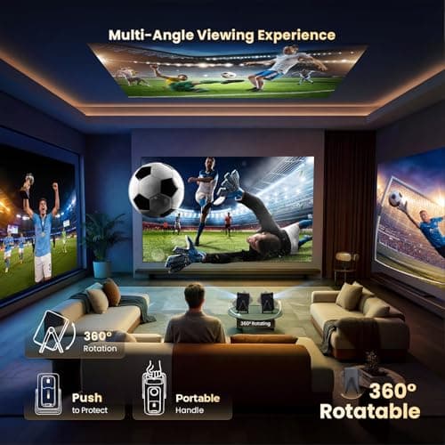 Short Throw Projector-4K with APPs Portable AI Auto Focus Keystone | High Brightness Dolby Smart Projector with WiFi and Bluetooth Home Theater for Bedroom, Outdoor, Ceiling, Camping view 3