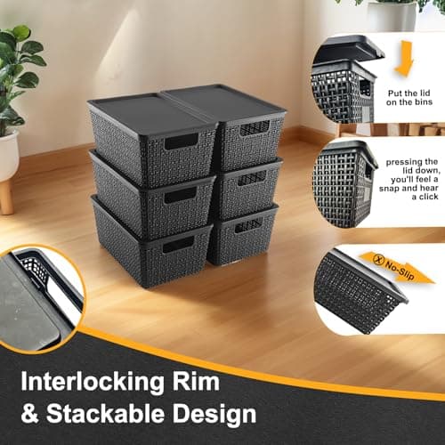 Storage Bins with Lids | Plastic Storage Baskets with Lids for Office Organization,Stackable Organizing Bins with Latching Design, Easy-Clean Boxes for Home, Office, Toys & Classroom Supplies, 6 packs view 4