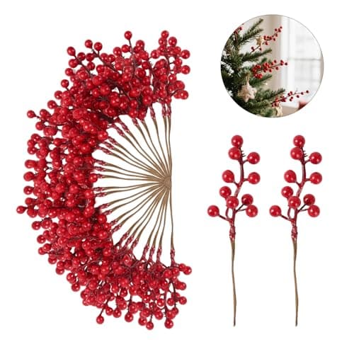 Kanxinr 50Pack Christmas Tree Decorations Artificial Berry Stems Red Berry Picks for Xmas Winter Holiday Home Centerpieces and DIY Flower Arrangements Ornaments view 3