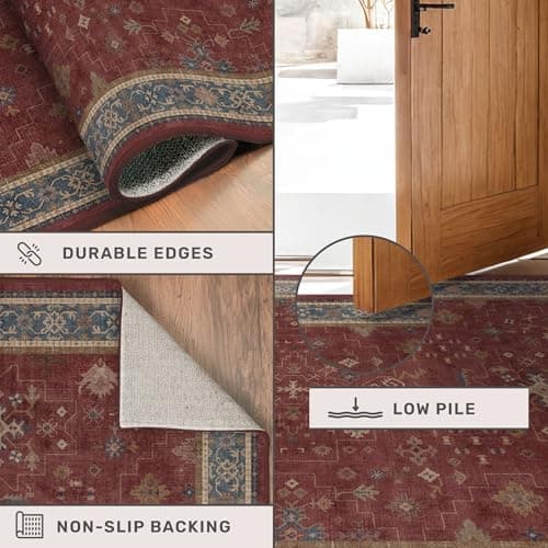 Hazo Haus Moroccan Big Rugs for Living Room - Dark Red 10x12 Area Rug for Large Bedroom, Dining Room, Washable Lightweight Foldable Oriental Burgendy Home Décor view 5