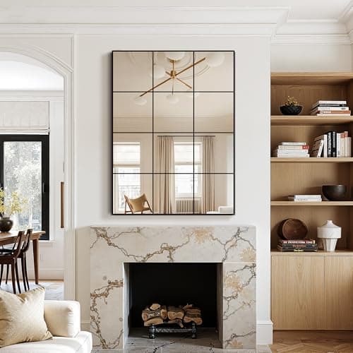 Window Pane Mirror for Wall Decor, 30" x 40" Decorative Mirror, Black | Real Metal Grid, HD Tempered Glass, Aluminum Frame, for Bedroom, Living Room, Dining Room, Entryway, Vertical or Horizontal view 6