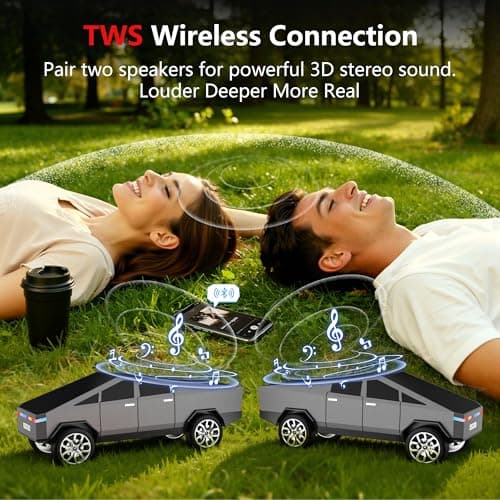 AONOX Cybertruck Bluetooth Speaker for Car, Mini Wireless Speaker with LED Lights, FM Radio, USB/TF Card, TWS Stereo, Desk Gaming Outdoor Use, Gift for Car Lovers view 3