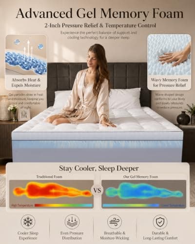 King Mattress Topper 4 Inch, Cooling Memory Foam Mattress Topper King Size with 2" Gel Foam & 2" Soft Pillow Top,Bamboo Viscose Cover, 21" Deep Pocket Mattress Pad (King) view 2