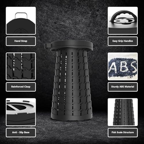 VIVETERA Upgraded Collapsible Stool with Max Load Capacity 330lbs Portable Telescoping & Folding Design Retractable Seat for Camping, Gardening, Fishing & Outdoor Adventures​ (Black) view 4