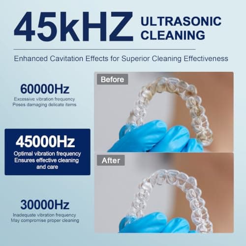 Ultrasonic Retainer Cleaner Machine 45kHz, Dental Ultrasonic Care Cleaner | for Night Guards, Mouth Guards, Dentures – 24W Dental Ultrasonic Cleaner with 4 Modes, 200ML view 3