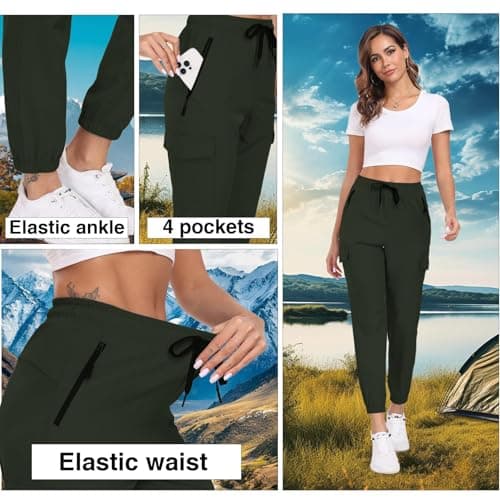 Hiking Pants Women UPF 50+ Cargo Quick Dry Water Resistant Elastic Waist 4 Pockets Lightweight Travel Work Casual Running view 5