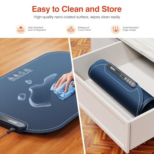 Warming Mat for Food, Voriah Electric Warming Tray with 99H Timer & 8 Temperature Settings, Foldable Food Warmer with °C/°F Switch, Keeps Food Warm at Buffets, Sabbath, Family Gatherings（Navy Blue） view 6