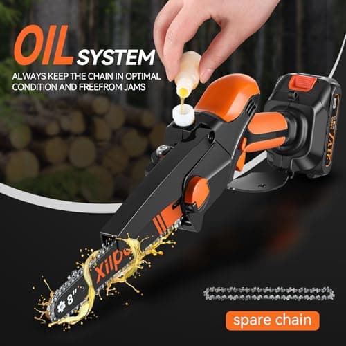 2-in-1 Cordless Electric Pole Saw & 8 Inch Mini Chainsaw, 15FT Max Reach, Adjustable Cutting Head, 2×21V Batteries, Automatic Lubrication, Tool-Free Tension Tree Trimmer Pruner for Branch Cutting view 4