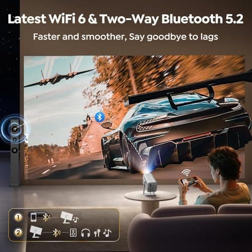 [4K Support/Auto Focus/360°Adjustable Stand]Smart-Projector-4K with WiFi 6 and Bluetooth5.2, Native 1080P Mini Portable Projector, Dolby Audio, TOPTRO Outdoor Movie Proyector Compatible with Netflix view 4