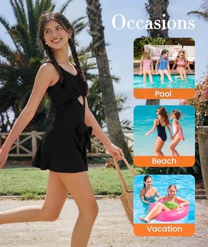 MFAVIP Girls One Piece Swimsuit Padded with Ruffle Skirt Girls Bathing Suit Adjustable Straps Teen Swimwear 9-16 view 6