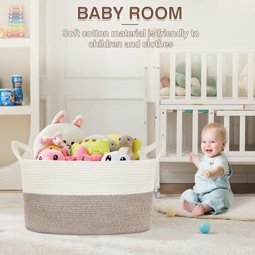 YOUDENOVA Large Blanket Basket, Rectangle Cotton Rope Storage Baske view 5