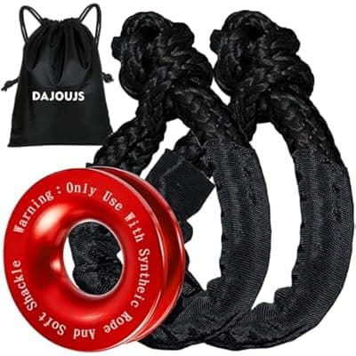 DAJOUJS Synthetic Soft Shackle Rope 1/2" x 22" Black Recovery Tow Shackles with Red Recovery Ring 56,000lb Breaking Strength Soft Shackle Recovery Kit for SUV ATV Truck Jeep, Safer Than Metal Shackle