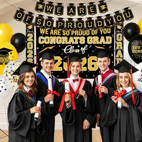 Graduation Decorations 2026 Themed Set - All-in-One Party Supplies with Backdrop & Tablecloth, Congrats Grad Banner for High School College Class of 2026 Decor view 2