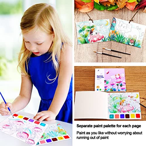 JUNQIU Watercolor Coloring Books for Kids Ages 4-8, Pocket Watercolor Painting Book for Toddlers, Arts and Crafts for Girls Gifts, Stocking Stuffers For Kids view 4