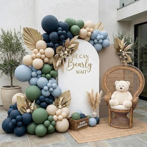 Double Stuffed Navy Blue & Sage Green Balloon Garland Arch Kit, Multi-size Matte Dusty Blue Sand Latex Balloons for Baby Shower,Gentleman Theme Party,Birthday,Bridal Wedding,Graduation view 2