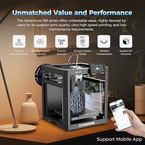 FLASHFORGE Adventurer 5M 3D Printer with Fully Auto Leveling, Max 600mm/s High Speed Printing, 280°C Direct Extruder with 3S Detachable Nozzle, CoreXY All Metal Structure, Print Size 220x220x220mm view 2