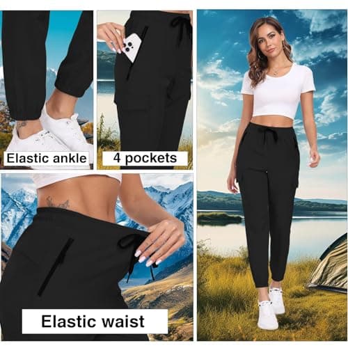 Hiking Pants Women UPF 50+ Cargo Quick Dry Water Resistant Elastic Waist 4 Pockets Lightweight Travel Work Casual Running view 5