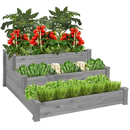 Best Choice Products 3-Tier Fir Wood Raised Garden Bed Planter Kit for Plants, Herbs, Vegetables, Outdoor Gardening w/Stackable & Flat Arrangement, Easy Assembly - Gray view 1
