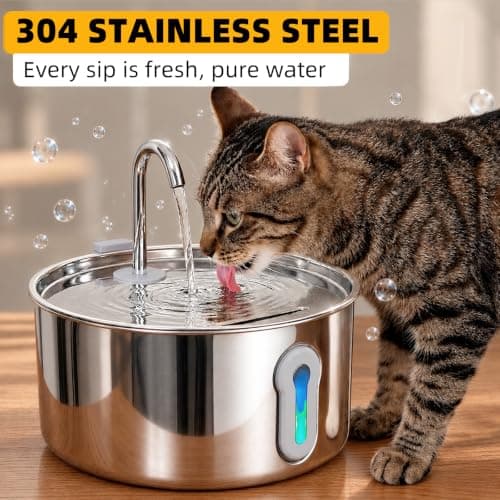 Stainless Steel Cat Water Fountain, 136 oz/4 L Large-Capacity Pet Water Fountain for Cats & Small Dogs, 304 Stainless Steel Cat Fountain with Water Level Window, Quiet Pump, and Multi-Stage Filter view 3