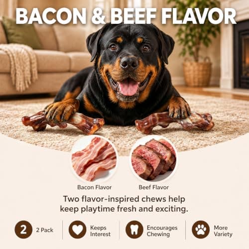Dog Chew Toys for Aggressive Chewers - 2 Pack Indestructible Dog Toys, Beef and Bacon Flavored Tough Nylon Dog Bones for Aggressive Chewers, Medium Large Breed Dogs to Keep Them Busy view 5