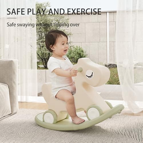 Deer COCO 4-in-1 Rocking Horse Toy for Toddlers 1-3 | Plastic Push Walker with Balance Board & Wheels, Ride-On Rocker Gift for 1 Year Old Boys Girls(Green) view 4
