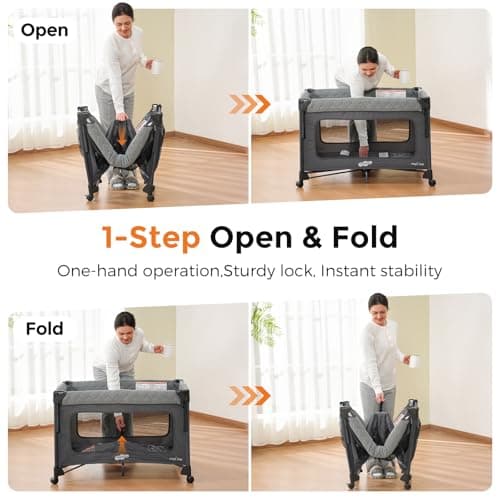Pamo Babe Pack and Play with Bassinet - 7 in 1 One-Step Setup Bedside Crib, Portable Playpen, Travel Crib, Baby Playard with Diaper Changing Station, Toy Bar & Large Storage Bag view 4