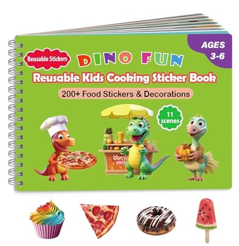 Dino Fun Cooking Sticker Book, Create & Play with 200+ Removable Food Stickers & 11 Playful Kitchen Scenes for Kids 3-6 — image 1