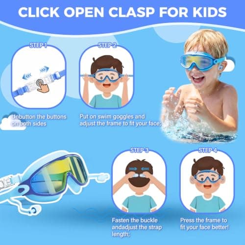 3 Pack Swim Goggles Kids Swimming Goggles with Earplugs Anti-Fog/UV Wide View Goggles for Kids 6-14 view 4