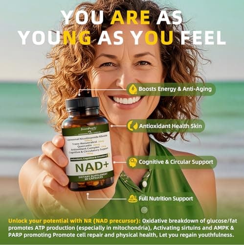 NAD+ Supplement for Women with Resveratrol , 20-in-1 NAD Plus Supplement with Liposomal Nicotinamide Riboside Boost NAD+ Levels for Cell Repair Energy, Antioxidant,Focus - 60 Vegan Capsules view 3