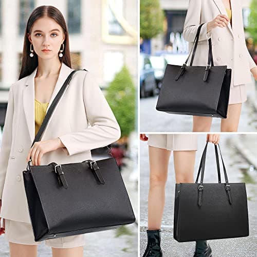 Laptop Bag for Women 15.6 inch Laptop Tote Bag Leather Classy Computer Briefcase Work Waterproof Handbag Professional Womens Business Office Bag Purse 2pcs view 3