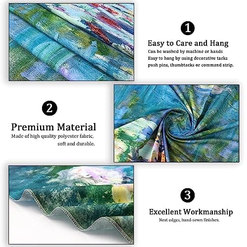 Avinyl Monet Waterlily Wall Tapestry, Green Floral Plant Art Poster for Bedroom Girls Boys, Small Nature Flower Pond Wall Hanging, Watercolor Tapestries for Living Room Dorm Decor 39in X 51in view 6