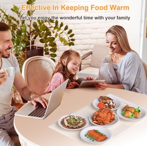 Electric Warming Tray with Adjustable Temperature, Upgraded Silicone Food Warmer Fast Heating, Foldable Food Warmer Hot Plate Placemat for Buffets, Restaurants, House Parties (Beige) view 7