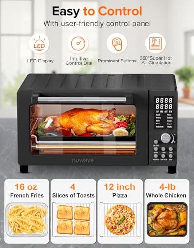 Nuwave Bravo Pro Smart Air Fryer Toaster Oven Combo, Airfryer Convection Oven Countertop, 10-in-1 Functions with Quicker & Even Crisp Technology, 1800W, 50-450°F, PFAS-Free, 21QT, Black view 6
