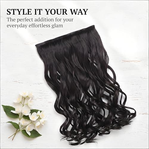 5 Clip in Hair Extensions Synthetic Thick Curly Wavy Hairpieces for Women 18 Inch Natural Looking 3/4 Full Head Clip on Hair Extensions Black Brown view 3