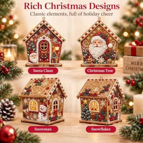 3D Christmas Wooden House Diamond Painting Santa White view 4