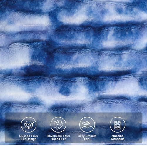 IFNOW Double Sided Ruched Faux Rabbit Fur Throw Blanket for Couch, Ultra Soft Fluffy Mink Blanket, Plush Cozy Home Decor Throw Gifts for Women & Men, 50"x60", TieDyeBlue view 3
