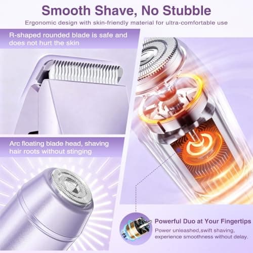 Bikini Trimmer for Women, Electric Razor & Shaver with Dual Ceramic Blades, Painless Hair Removal for Face, Body & Intimate Areas, 90min Cordless Runtime, Waterproof Travel Grooming Kit (Purple) view 6