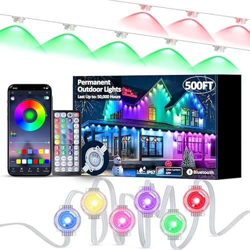 RGB Permanent Outdoor Lights, 500FT Smart LED Eaves Lights with APP & Remote Control, IP67 Waterproof Outdoor String Lights for Christmas, Halloween,Party, Garden, Patio, House Decor(2 Rolls of 250FT) — image 1