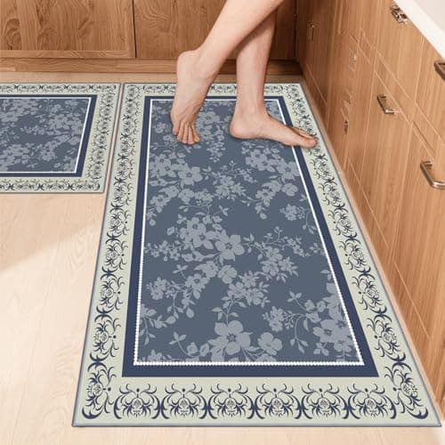 SAIKOOWA Kitchen Mats for Floor,Kitchen Rugs Mat Non Slip Washable Set of 2 PCS, Absorbent Runner Rugs for Kitchen, Front of Sink, 17.3"x 47"+17.3"x 30" Orchid — image 1