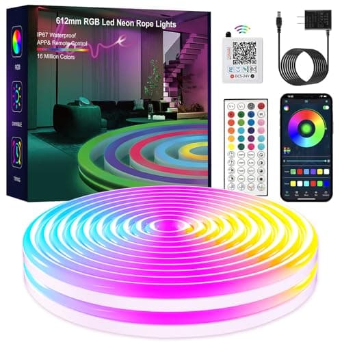 YILINM Neon RGB Rope Lights,IP67 Waterproof,Flexible Led Rope Lights,Control with App/Remote,Music Sync,for Gaming Room Living Bedroom Wall Decor (20FT) view 1