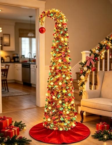 6 FT Pop Up Christmas Tree Curved with Lights & Ball for Christmas Decor view 4