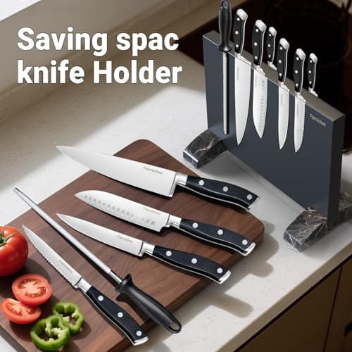 Fomidao 6 Pieces Knife Set with Magnetic Block,Ultra-Sharp High-carbon Steel Kitchen Knife Set, Professional Knife Block Set with Ergonomic Handle and Sharpener view 4
